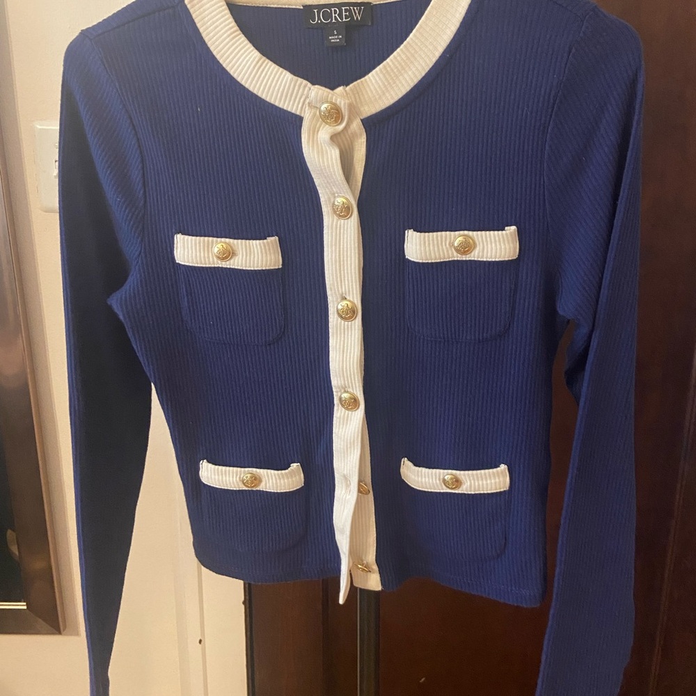 J. Crew Royal Blue Cardigan with Cream Accents